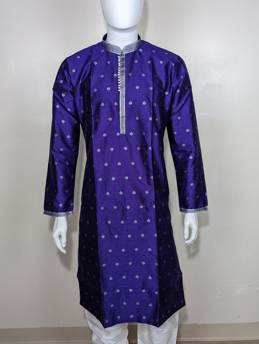 Men's silver embroidery kurta set - Violet